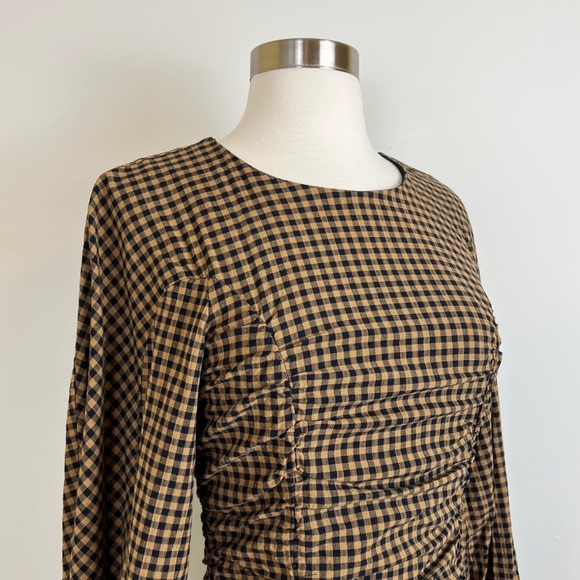 Zara Bloggers Fave Check Draped Balloon Sleeve Mini Dress M - Picture 8 of 9